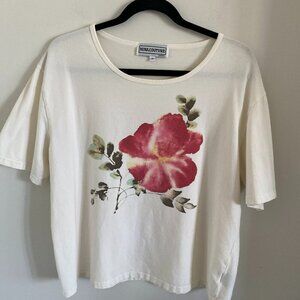BOHO Women's White Flower Print Cropped  Crew Neck T Shirt Size 1X